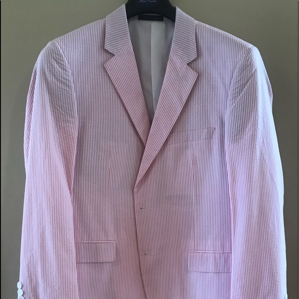 Allen Fusser pink seersucker suit